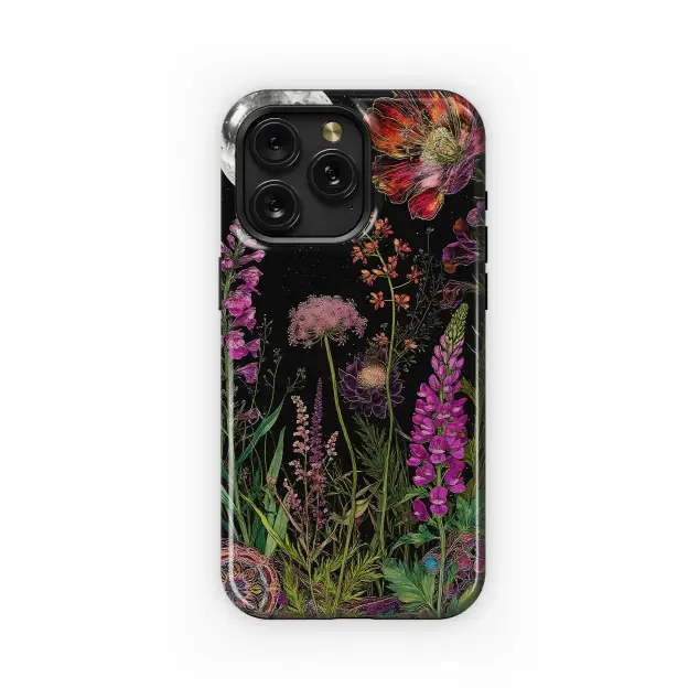Samsung Galaxy S25 Vibrant Garden Flowers Under Moon Phone Case