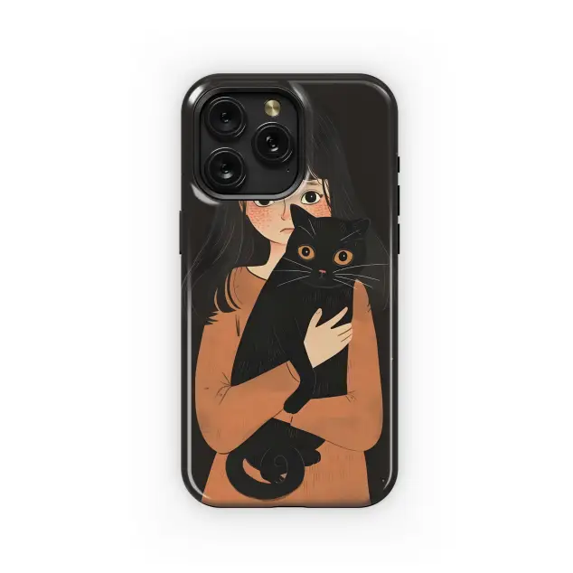 Samsung Galaxy Z Flip4 Girl and Black Cat Phone Case