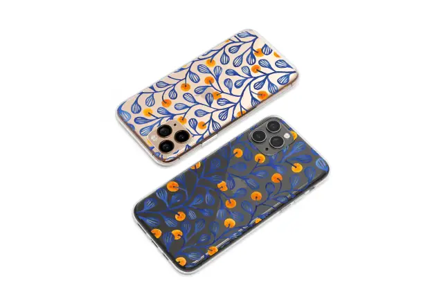 Xiaomi Redmi Note 12 Pro Plus Clear Clear Glitch Botanical Blue Leaf Orange Berry Pattern S S Phone Case
