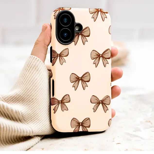 Xiaomi Redmi Note 13 Pro Plus Coquette Brown Bow HandDrawn Pattern Mini S S Phone Case