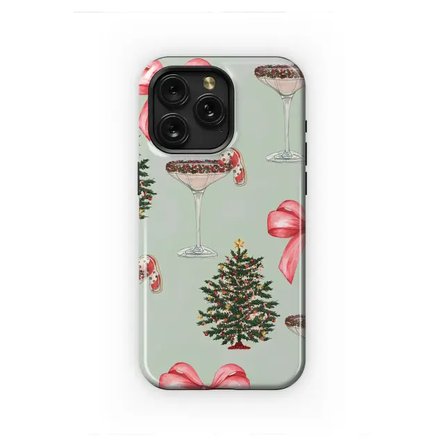 Xiaomi Redmi Note 14 Pro Plus Festive Christmas Tree Cocktail and Bow Pattern Mini S S Phone Case