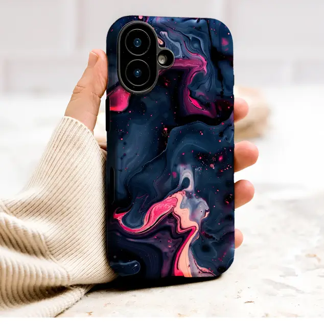 Abstract Cosmic Swirl Pink and Navy Liquid Marble Phone Case Cover for iPhone 17 Pro Max 16 15 13 Samsung S26 S25 Pixel 10111