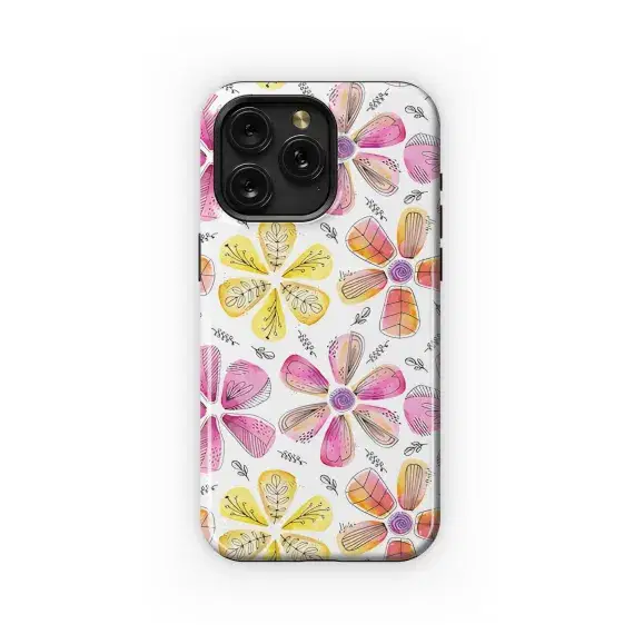 Abstract Pink Yellow Floral Print Phone Case iPhone Samsung Cover Pixel 5423 - Image 1
