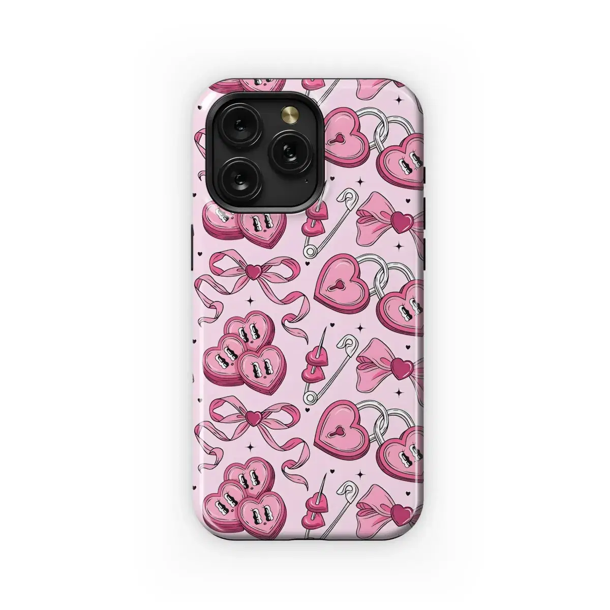 Adorable Pink Heart Lock Bows Phone Case iPhone Samsung Cover Pixel 5255 - Image 1