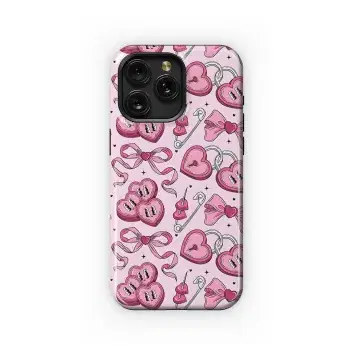 Adorable Pink Heart Lock Bows Phone Case iPhone Samsung Cover Pixel 5255 - Image 1