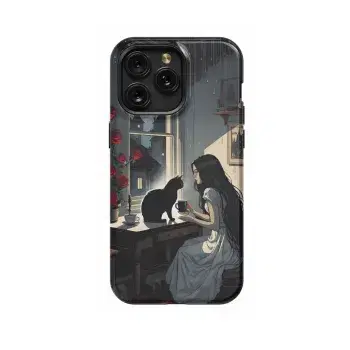 Aesthetic Night Black Cat with Woman Phone Case iPhone Samsung Cover Pixel 1023 - Image 1