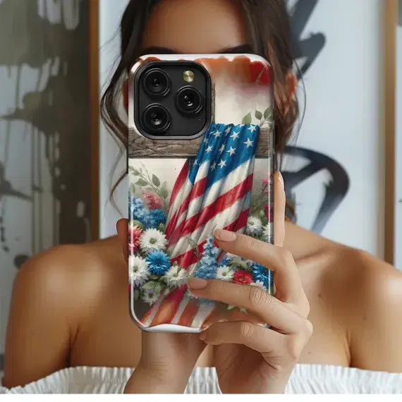 American Flag Memorial Cross Watercolor Phone Case iPhone Samsung Cover Pixel 3106 - Image 1