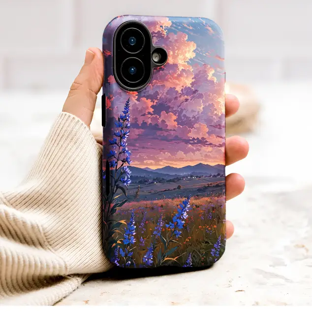 Anime Landscape Sunset Clouds Wildflower Meadow Art Phone Case Cover for iPhone 17 Pro Max 16 15 13 Samsung S26 S25 Pixel 9642