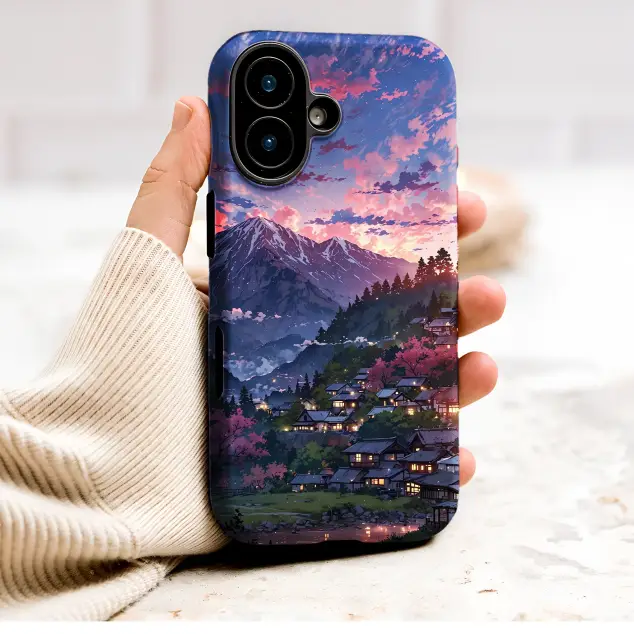 Anime Mountain Village Night Landscape Art Phone Case Cover for iPhone 17 Pro Max 16 15 Plus 14 13 Mini Samsung S25 S24 Pixel 10 9 9014