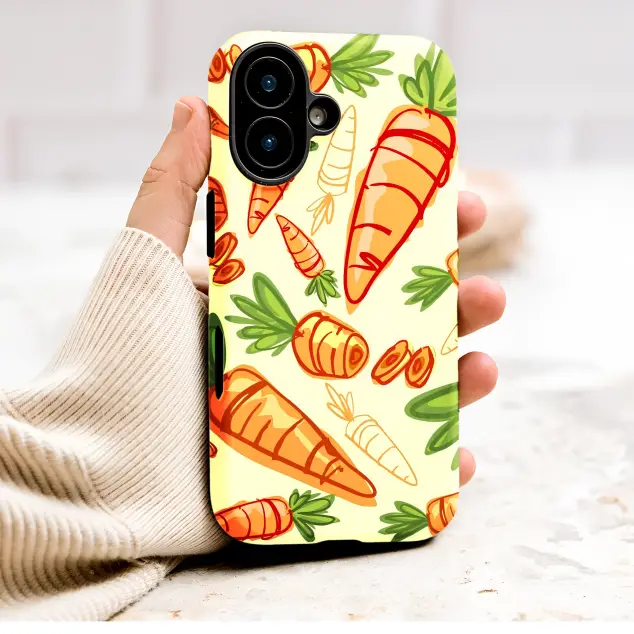Artistic Carrot Pattern Whimsical Vegetable Design Phone Case Cover for iPhone 17 Pro Max 16 15 13 Samsung S26 S25 Pixel 9750