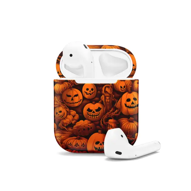 Autumn Halloween Spooky Engraved Head Pumpkin AirPods Case AirPods Pro AirPods Pro 2 AirPods 3 AirPods 2 Glossy 1599