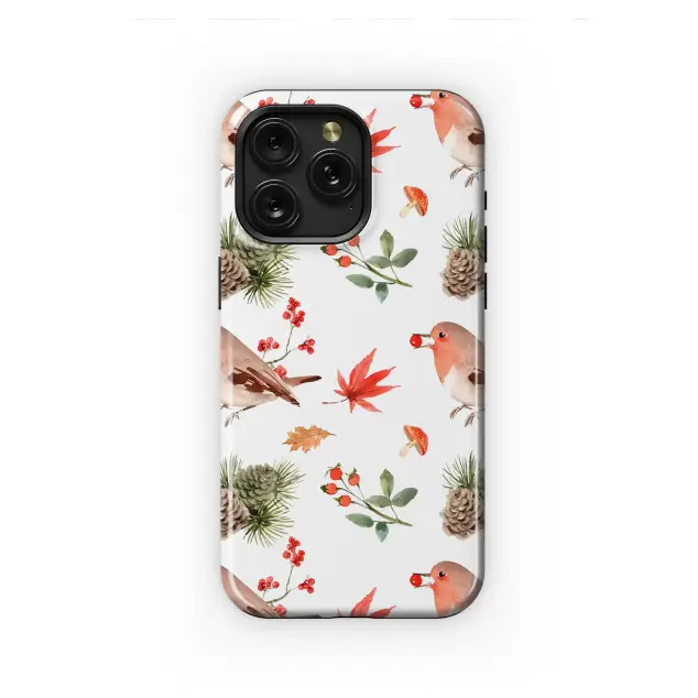 Autumn Woodland Robin Bird Botanical Illustration Phone Case Cover for iPhone 17 Pro Max 16 15 13 Samsung S25 S24 Pixel 8911