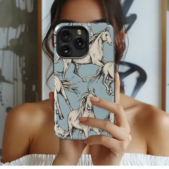 Beige Horses Blue Phone Case iPhone Samsung Cover Pixel 2702 - Image 1