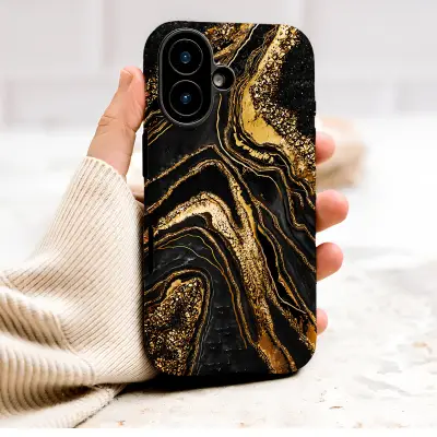Black and Gold Agate Marble Abstract Geode Art Phone Case Cover for iPhone 17 Pro Max 16 15 Plus 14 13 Mini Samsung S26 S25 Pixel 10 9 10139 - Image 1