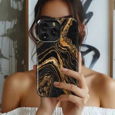 Black and Gold Agate Marble Abstract Geode Art Phone Case Cover for iPhone 17 Pro Max 16 15 Plus 14 13 Mini Samsung S26 S25 Pixel 10 9 10139 - Image 2