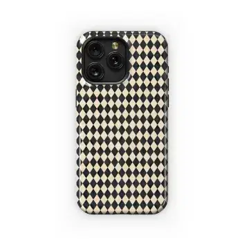 Black Beige Checkered Diamond Phone Case iPhone Samsung Cover Pixel 3212 - Image 1