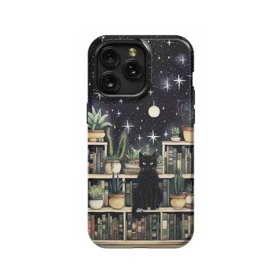 Black Cat Book Phone Case iPhone Samsung Pixel & More - Image 1