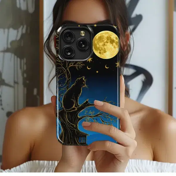Black Cat Butterfly Meadow Art Phone Case iPhone Samsung Cover Pixel 5385 - Image 1