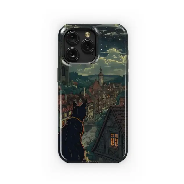Black Cat City Night Phone Case iPhone Samsung Cover Pixel 3620