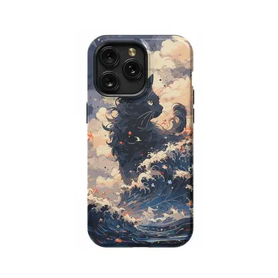 Black Cat Clouds The Great Wave off Phone Case iPhone Samsung Pixel & More - Image 1