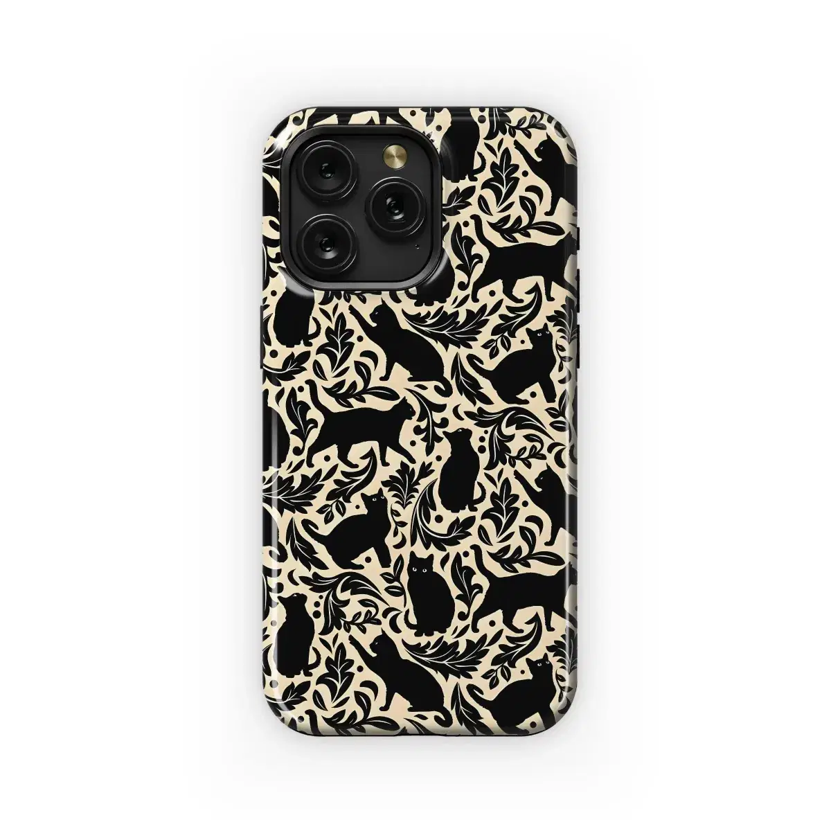 Black Cat Elegant Scroll Pattern Phone Case iPhone Samsung Cover Pixel 5336 - Image 1