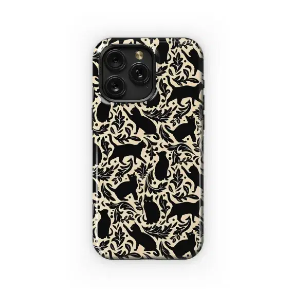Black Cat Elegant Scroll Pattern Phone Case iPhone Samsung Cover Pixel 5336 - Image 1