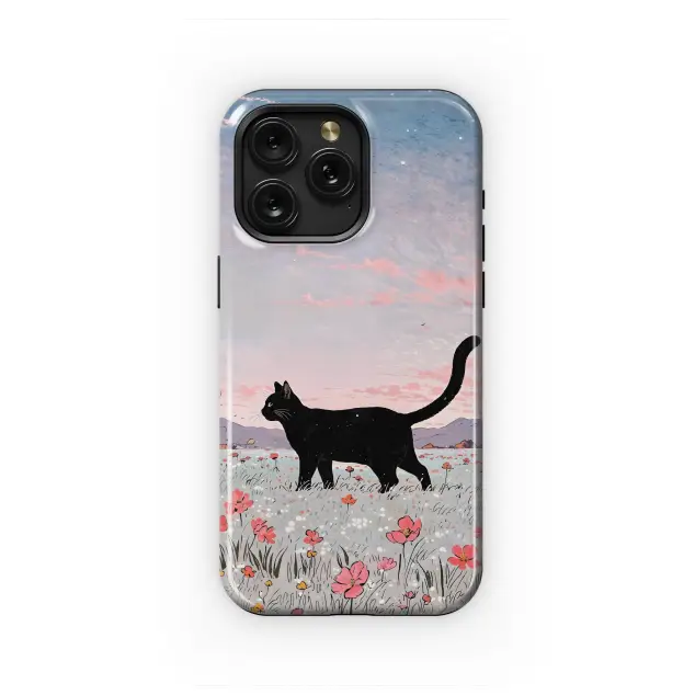 Black Cat in Bloom
 Phone Case iPhone Samsung Cover Pixel 4162
