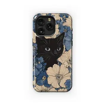 Black Cat in Flowers Phone Case iPhone Samsung Cover Pixel 3561 - Image 1