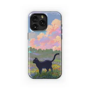 Black Cat Pastel Sky Phone Case iPhone Samsung Cover Pixel 4154 - Image 1