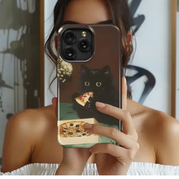 Black Cat Pizza Lover
 Phone Case iPhone Samsung Cover Pixel 5597 - Image 1