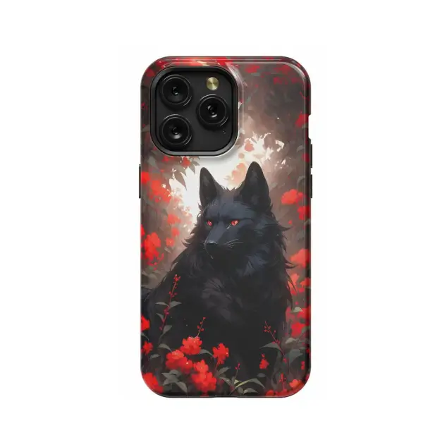 Black Wolf Floral Phone Case iPhone Samsung Pixel & More