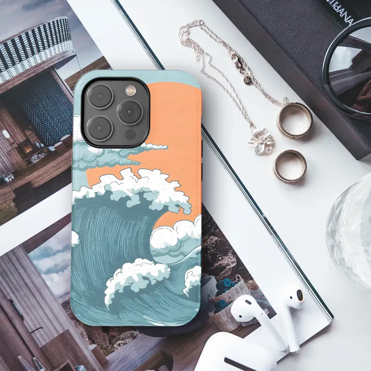 Blue Sea Waves Storm Sketch Phone Case iPhone Samsung Cover Pixel 2562 - Image 1