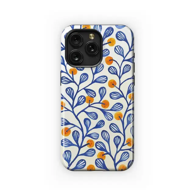 Blue Vine Orange Berry Botanical Illustration Phone Case Cover for iPhone 17 Pro Max 16 15 Plus 14 13 Mini Samsung S25 S24 Pixel 10 9 8741