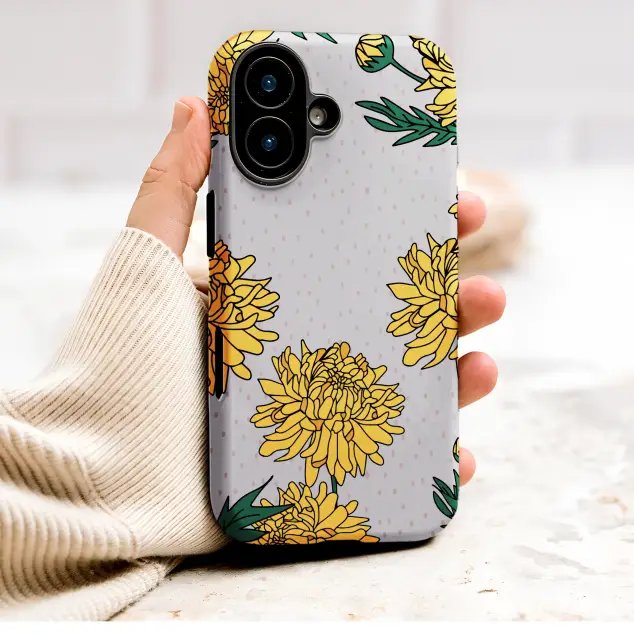 Bold Yellow Chrysanthemum Floral Illustration Phone Case Cover for iPhone 17 Pro Max 16 15 Plus 14 13 Mini Samsung S26 S25 Pixel 10 9 10119