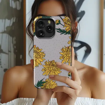 Bold Yellow Chrysanthemum Floral Illustration Phone Case Cover for iPhone 17 Pro Max 16 15 Plus 14 13 Mini Samsung S26 S25 Pixel 10 9 10119 - Image 2