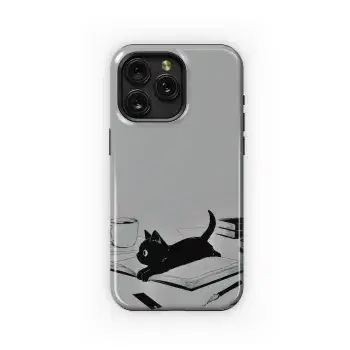Book Lover Black Cat Reading Phone Case iPhone Samsung Cover Pixel 1951 - Image 1