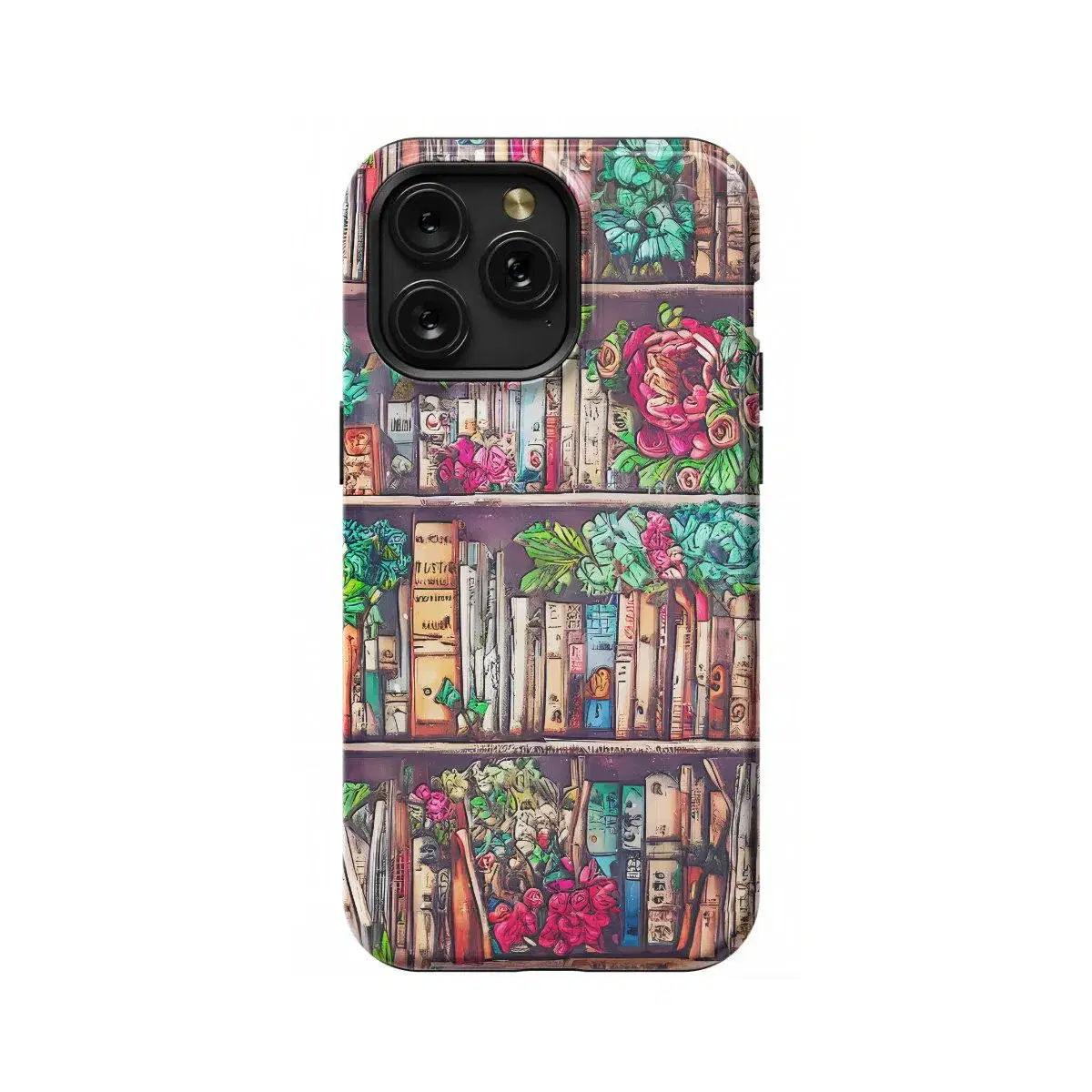 Book Lover Bookshelf Floral Flower Phone Case iPhone Samsung Pixel & More - Image 1