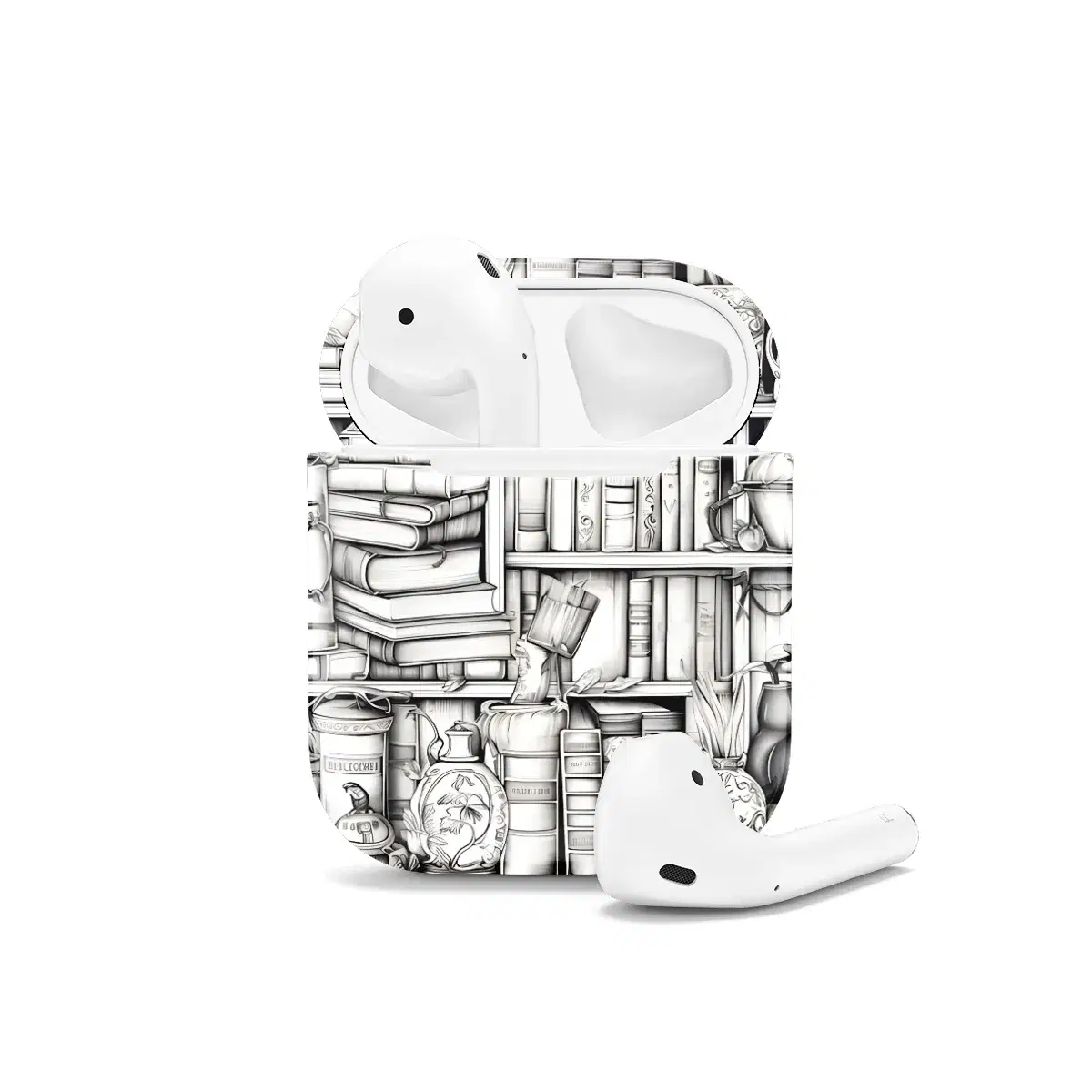 Book Shelf Lover Grayscale AirPods Case AirPods Pro AirPods Pro 2 AirPods 3 AirPods 2 Glossy 1592 - Image 1