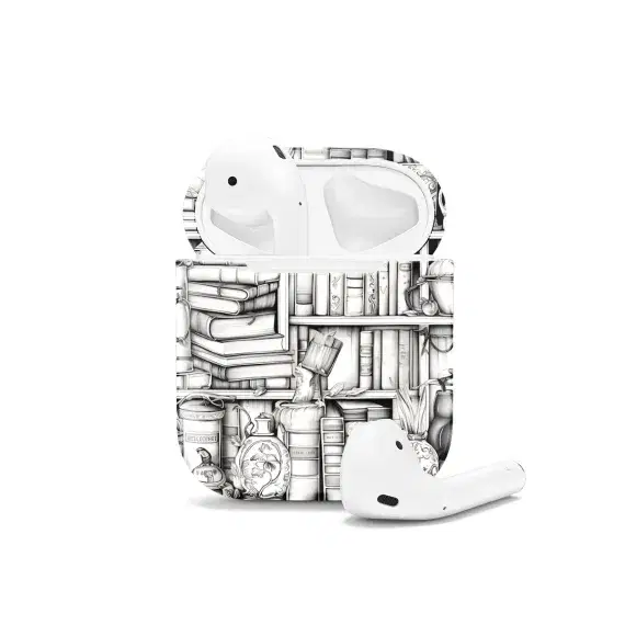Book Shelf Lover Grayscale AirPods Case AirPods Pro AirPods Pro 2 AirPods 3 AirPods 2 Glossy 1592 - Image 1