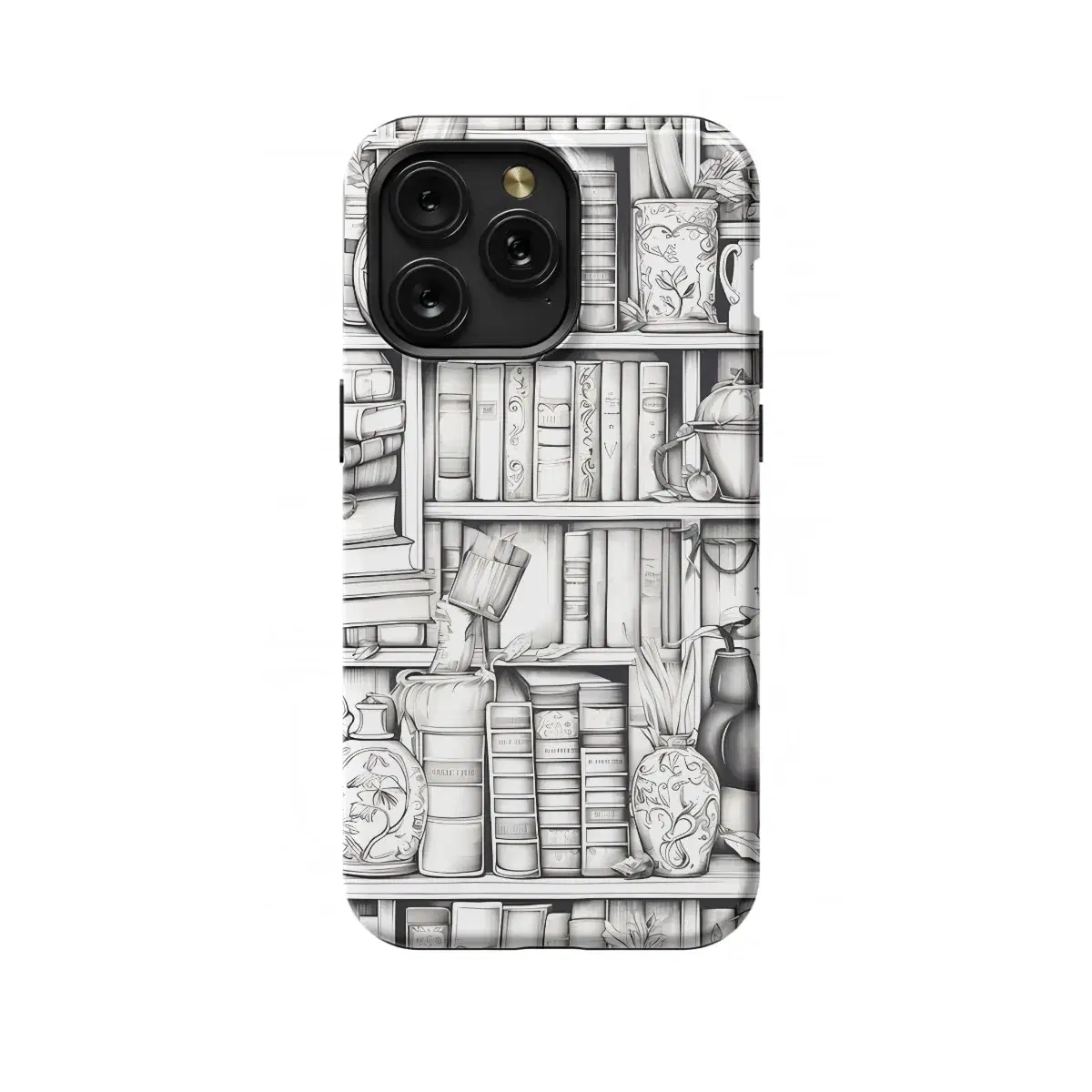 Book Shelf Lover Grayscale Phone Case iPhone Samsung Cover Pixel 1071 - Image 1