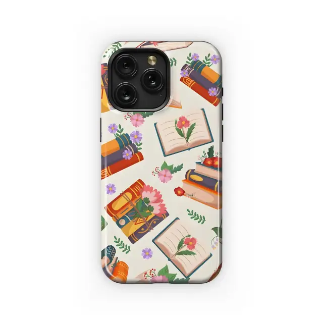 Books and Blossoms Pattern Phone Case iPhone Samsung Cover Pixel 5414