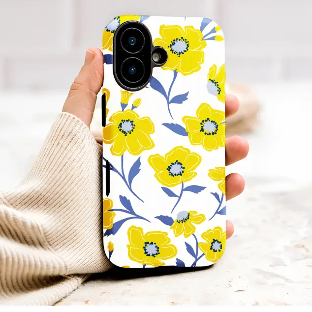 Bright Yellow Floral Art Modern Botanical Print Phone Case Cover for iPhone 17 Pro Max 16 15 Plus 14 13 Mini Samsung S25 S24 Pixel 10 9 9265
