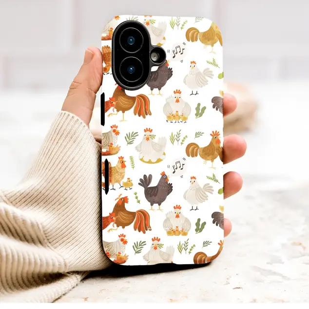 Cartoon Chicken Pattern Farmhouse Rooster Illustration Phone Case Cover for iPhone 17 Pro Max 16 15 13 Samsung S26 S25 Pixel 9944