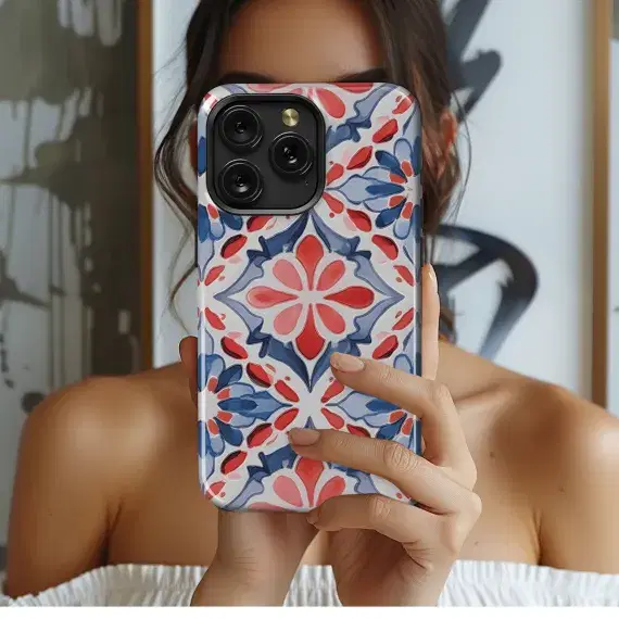 Cartoon Mexican Tile Flower Ogee Phone Case iPhone Samsung Cover Pixel 3379 - Image 1