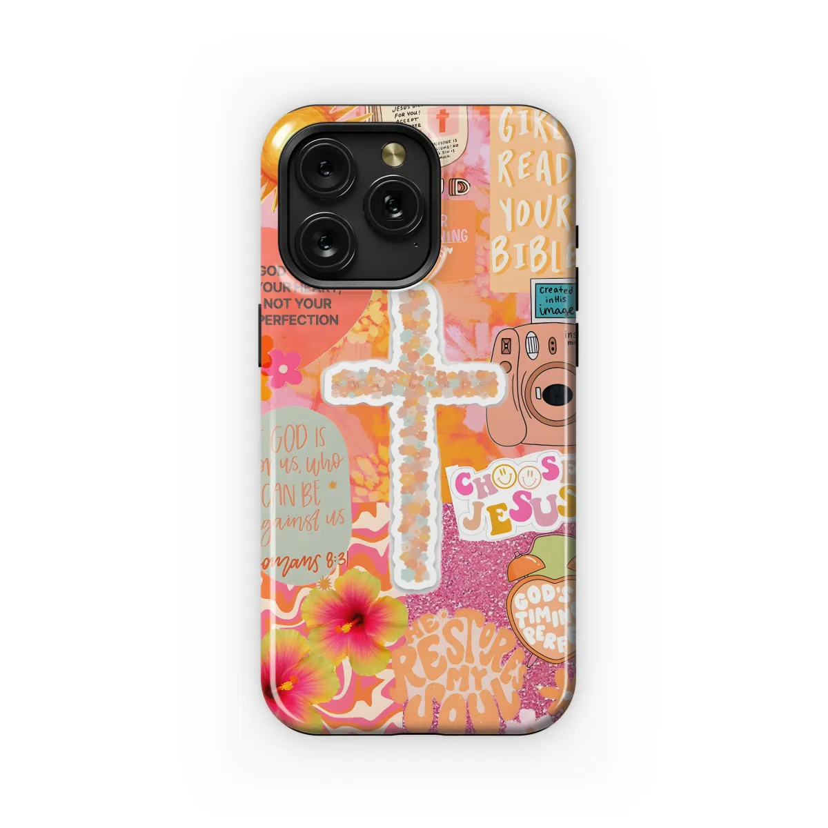 Catholic Christian Jesus Cross Floral Phone Case iPhone Samsung Cover Pixel 2005 - Image 1