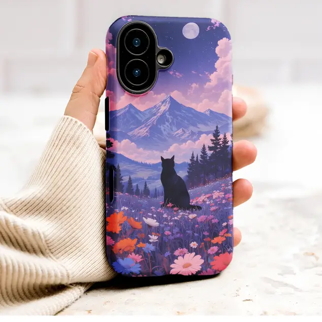 Celestial Cat Mountain Meadow Starry Night Art Phone Case Cover for iPhone 17 Pro Max 16 15 Plus 14 13 Mini Samsung S25 S24 Pixel 10 9 8999