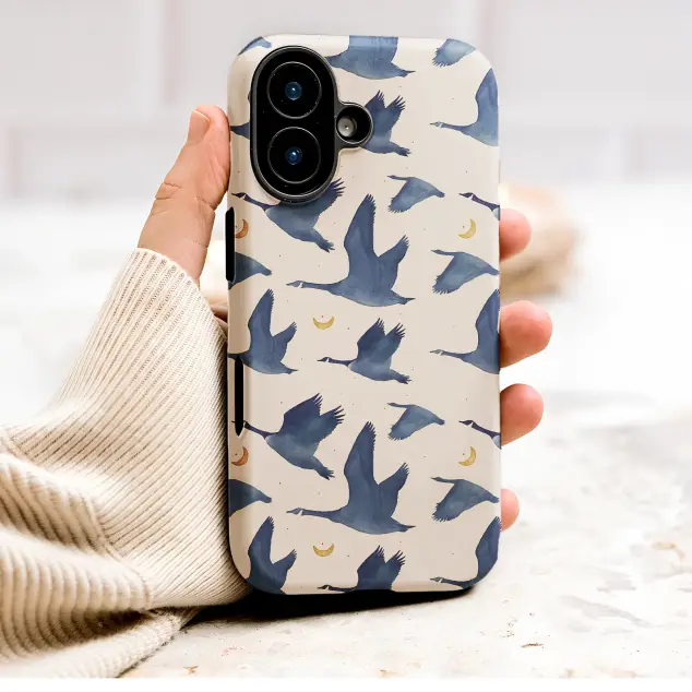 Celestial Flying Geese Watercolor Print with Moons Phone Case Cover for iPhone 17 Pro Max 16 15 13 Samsung S26 S25 Pixel 10048