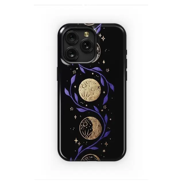 Celestial Golden Moon Phase Vine Phone Case iPhone Samsung Cover Pixel 7660
