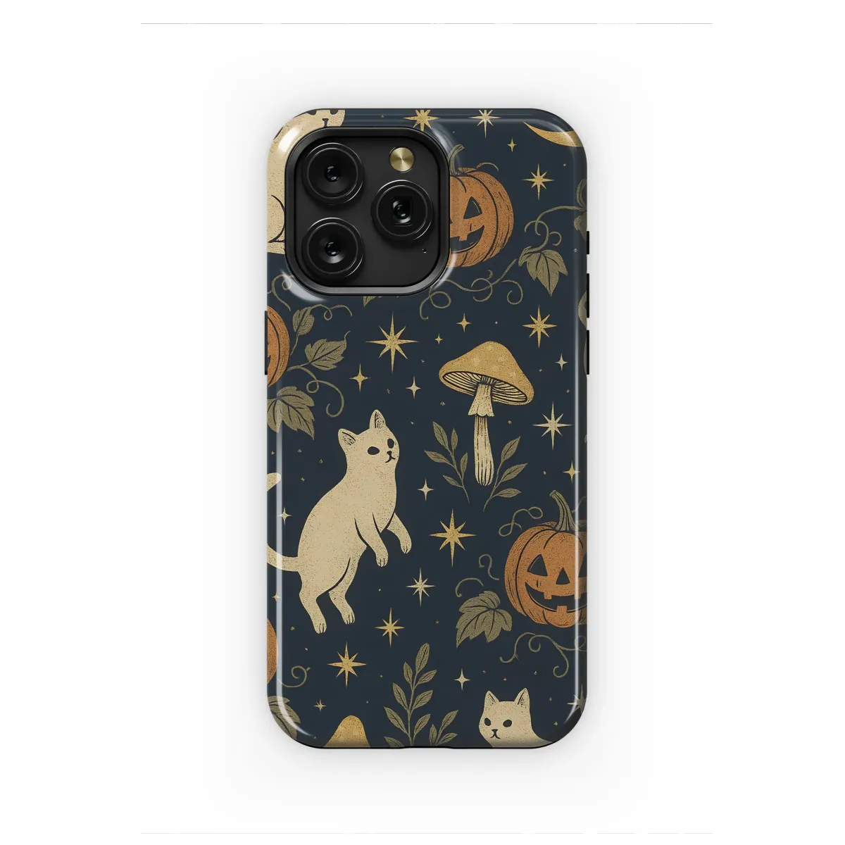 Celestial Halloween Cats & Pumpkins Art Phone Case iPhone Samsung Cover Pixel 7877 - Image 1