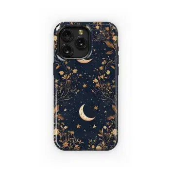 Celestial Midnight Garden Golden Floral Art Phone Case iPhone Samsung Cover Pixel 5246 - Image 1
